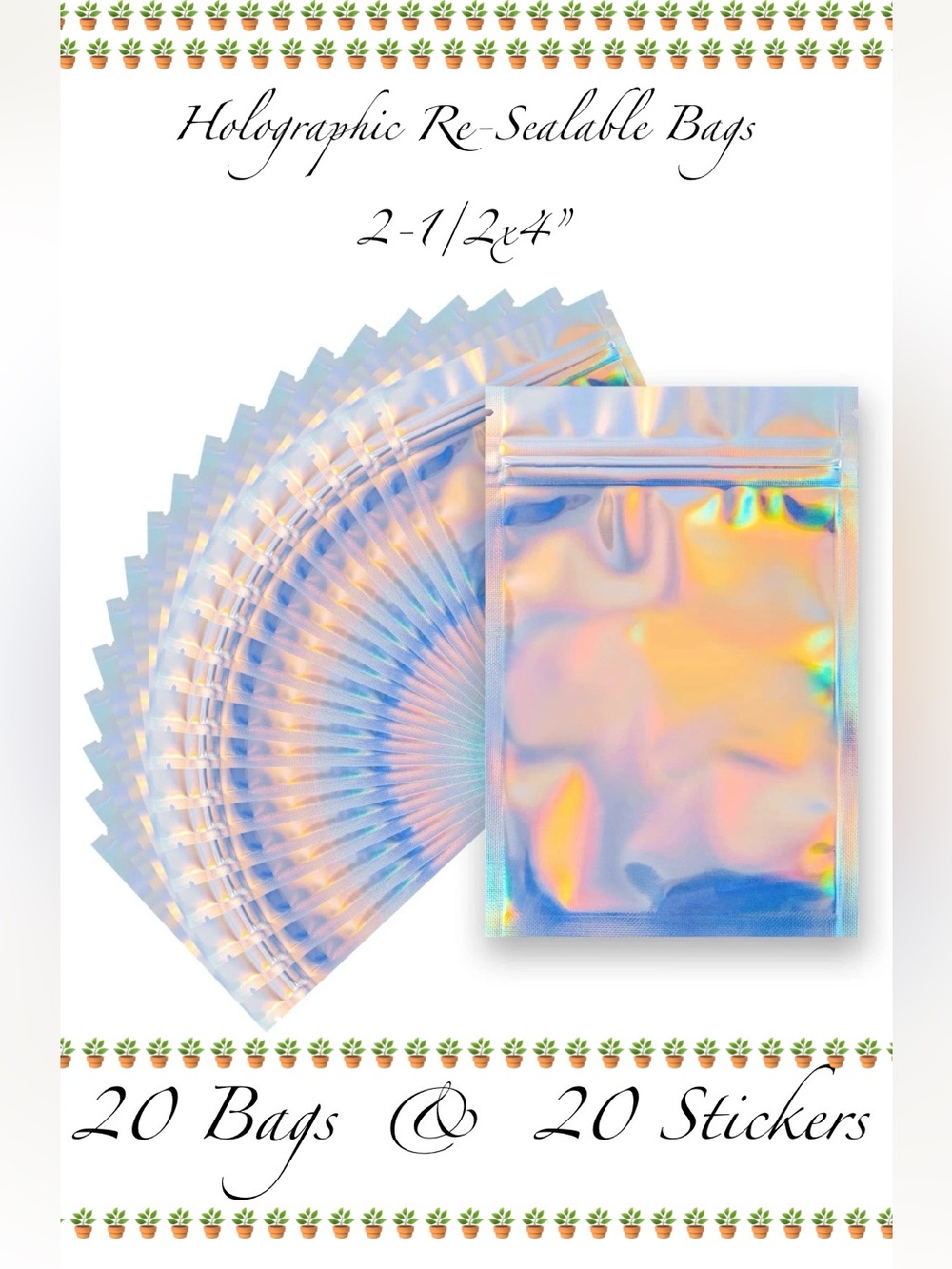 Holographic Re-Sealable Bags 2-1/2x4” 20ct~NEW~W/20ct Free Thank you stickers
